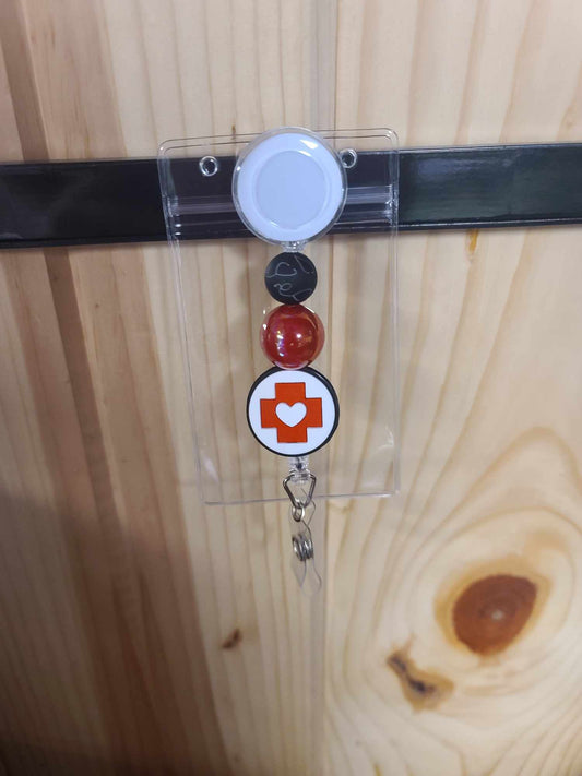 First Aid Cross Beaded Badge Reel